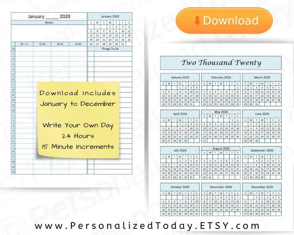 printable 2020 daily 24 hours 15 minute increments blank calendar for september blank hours