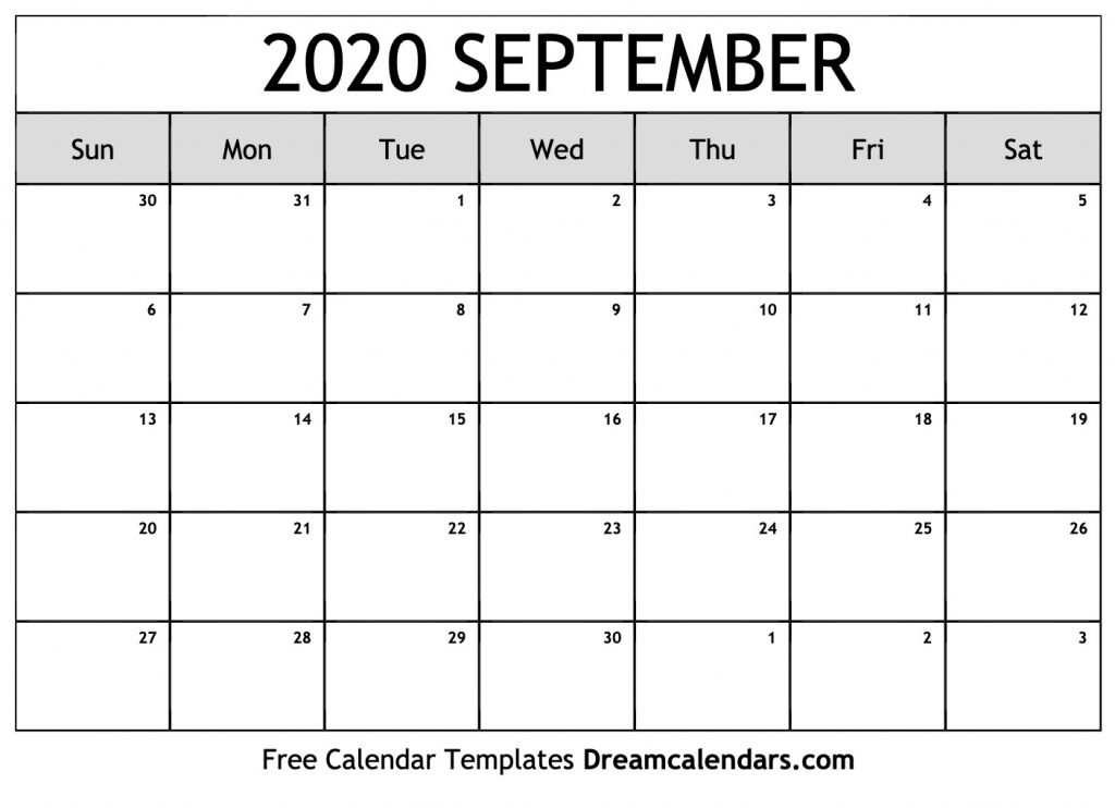 Printable September 2020 Calendar Calendar For September Blank Hours