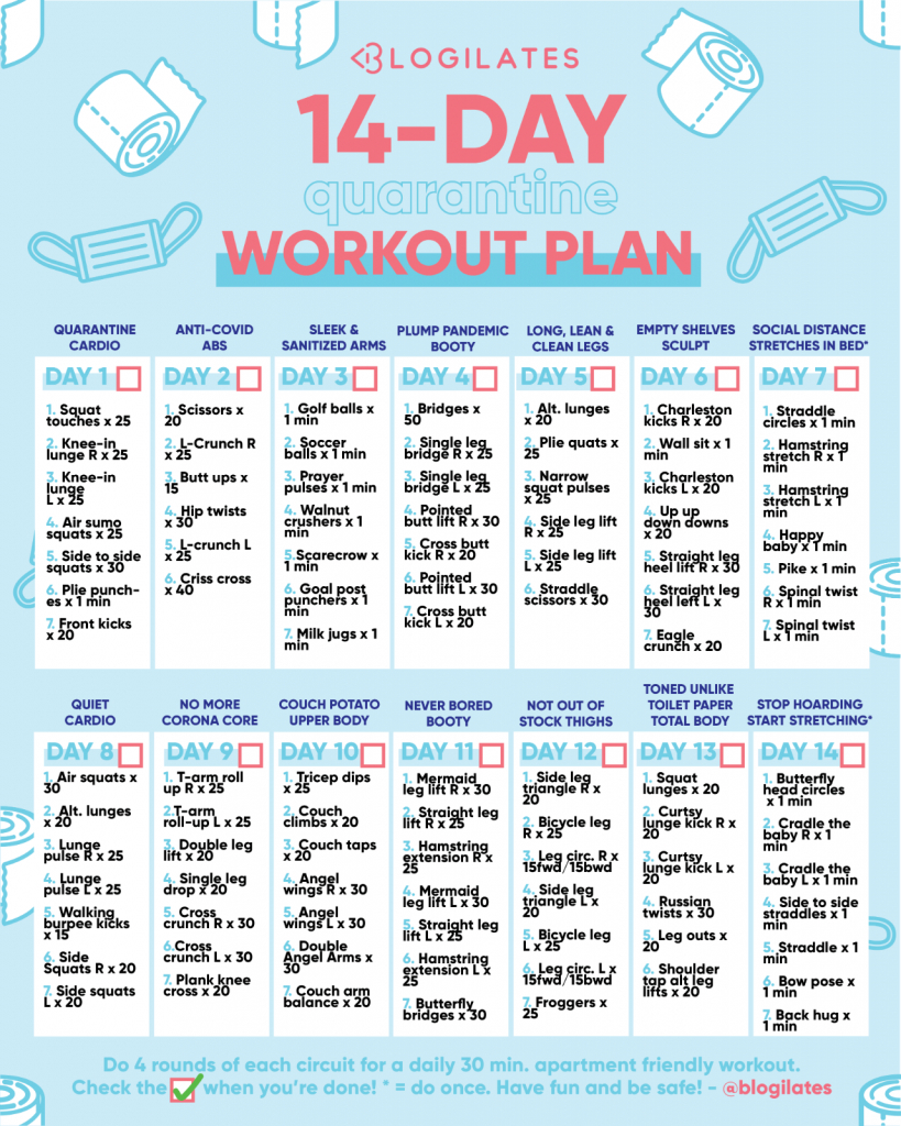 14 day quarantine workout plan blogilates https www 30 day squat calendar