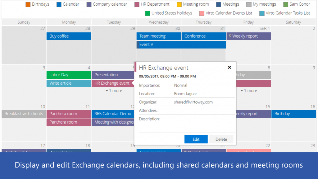 calendar overlay virto sharepoint 2020 calendar color coding 1