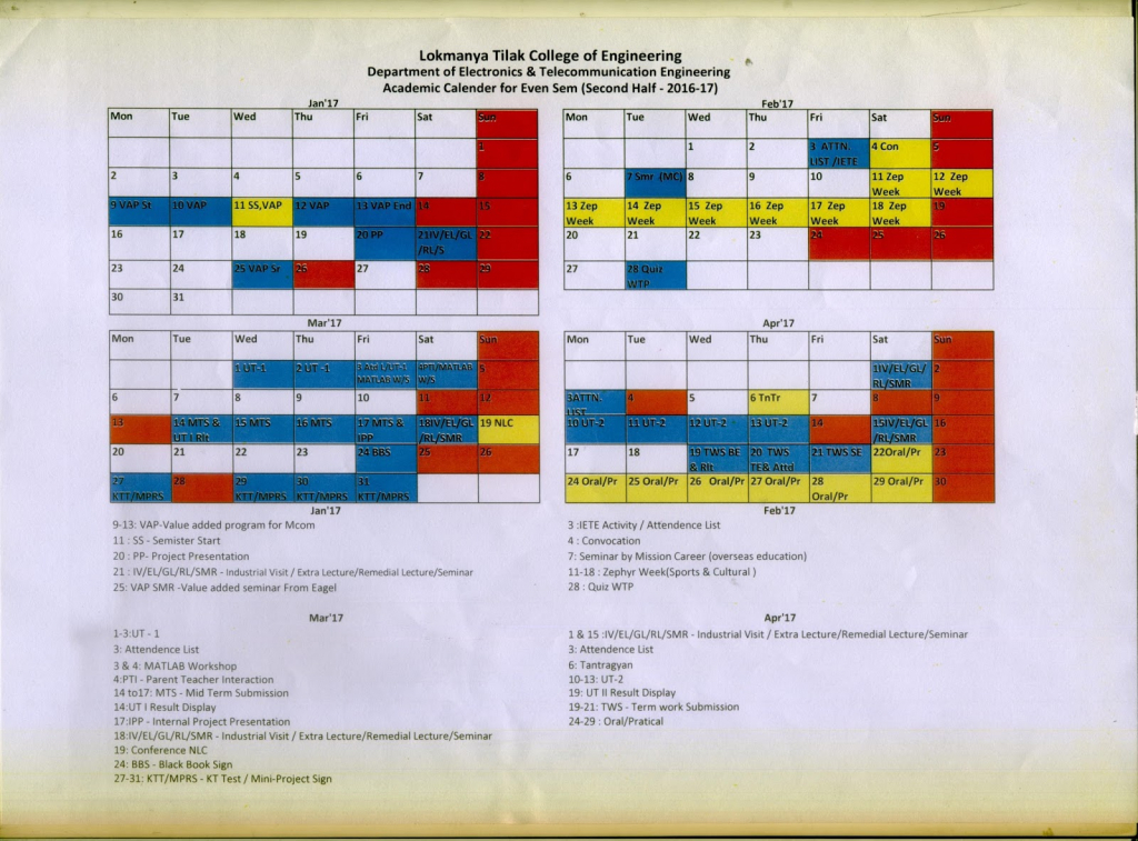 Extc Department Academic Calendar For Even Sem Second Half Second Department Calendar