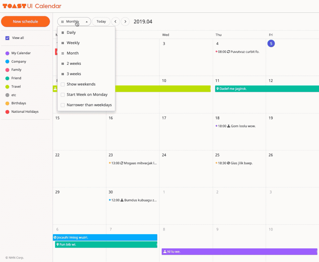 github nhntuicalendar a javascript calendar that open source calendar template