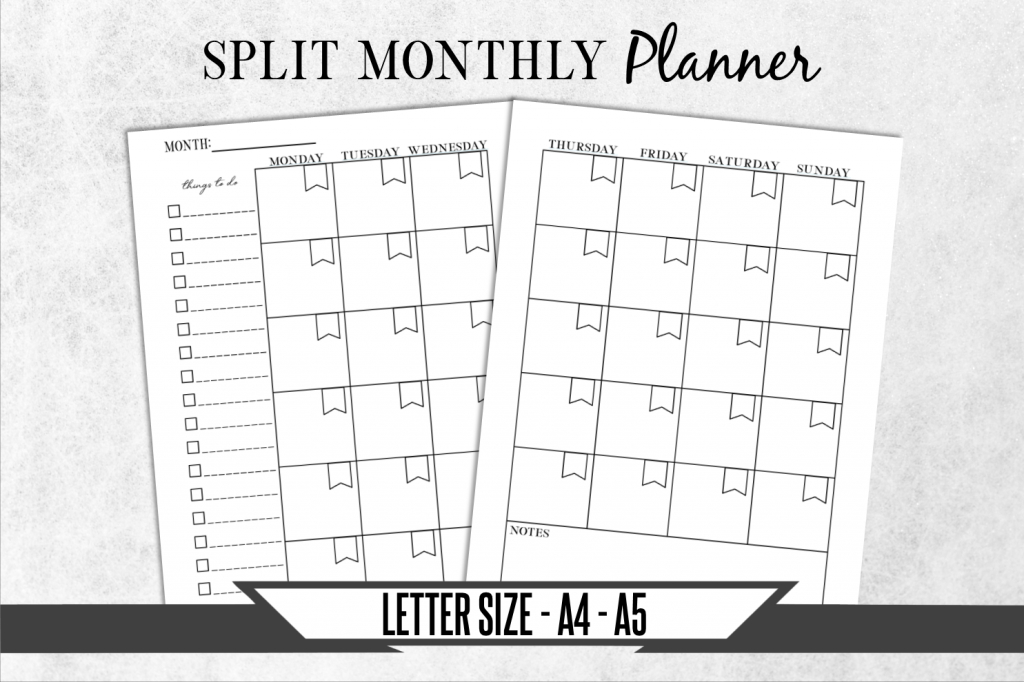 split monthly calendar monday start printable planner page monthly calendar with split
