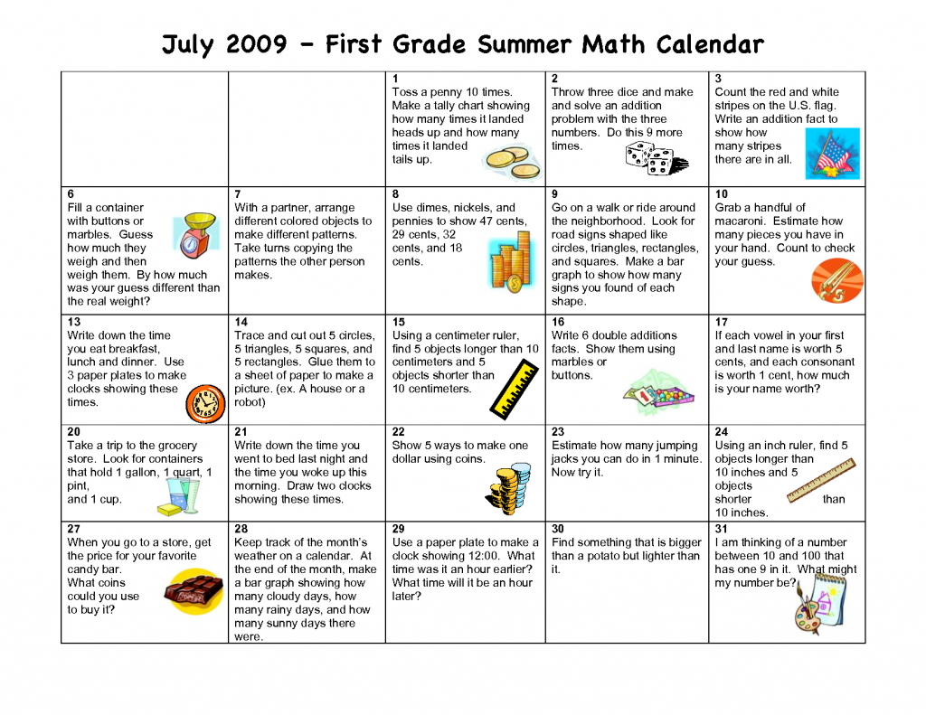 summer activity calendar math first grade july summer july math counts calendar