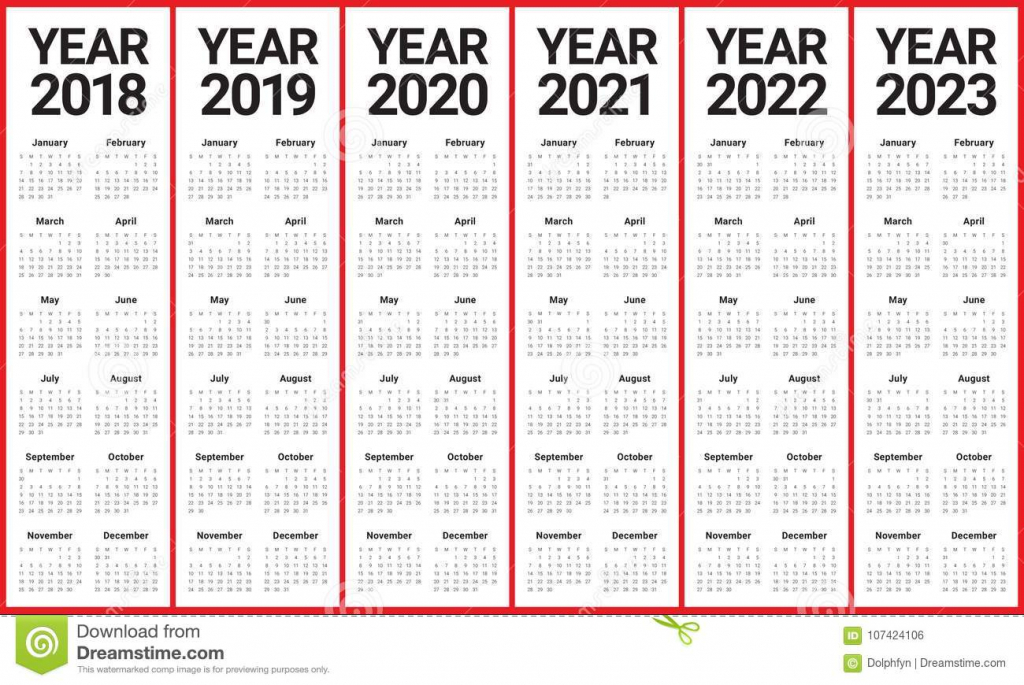 2018 2019 2020 2021 2022 2023 calendar 5 year callendar