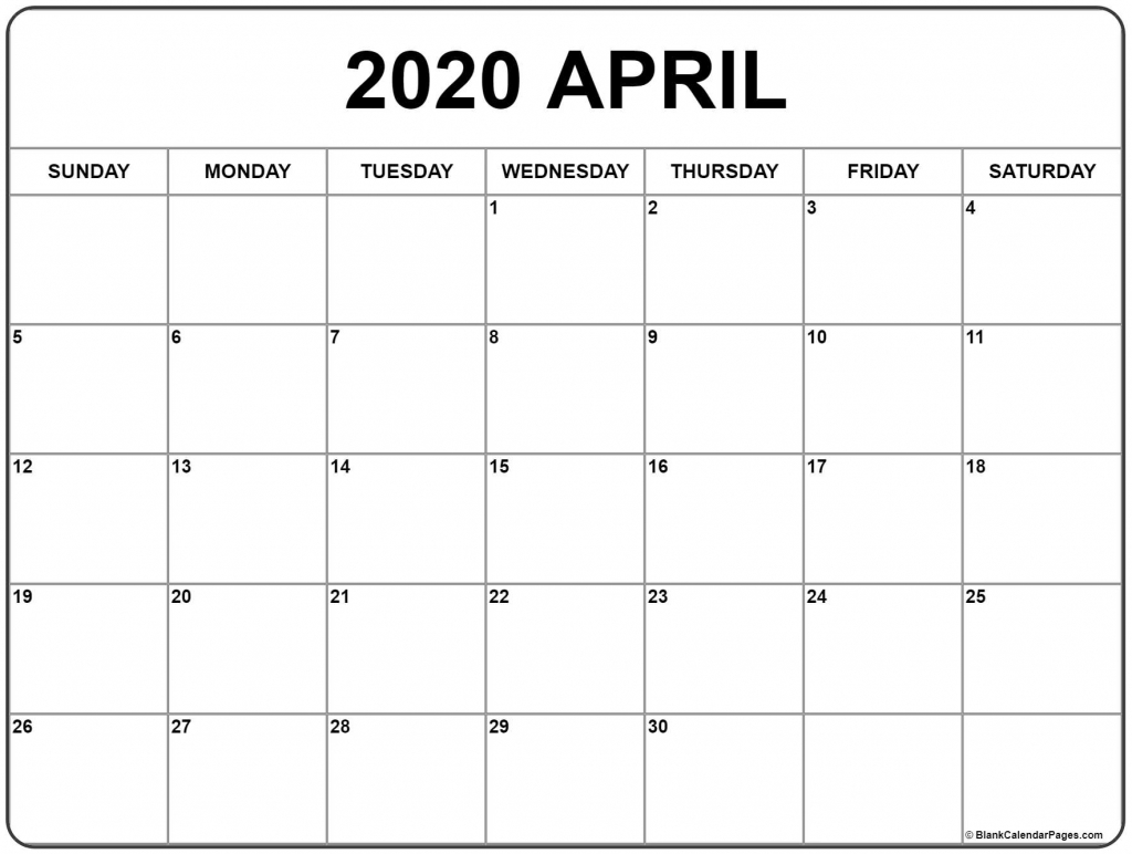 April 2020 Calendar Free Printable Monthly Calendars Printable 30 Day Calendar 2020