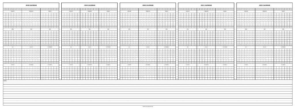 blank 2018 to 2022 calendar five year template with notes five year printable calendar