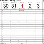 Daily Calendar 2020 Printable Monte Calendar 7 Day 2020 Template Printable