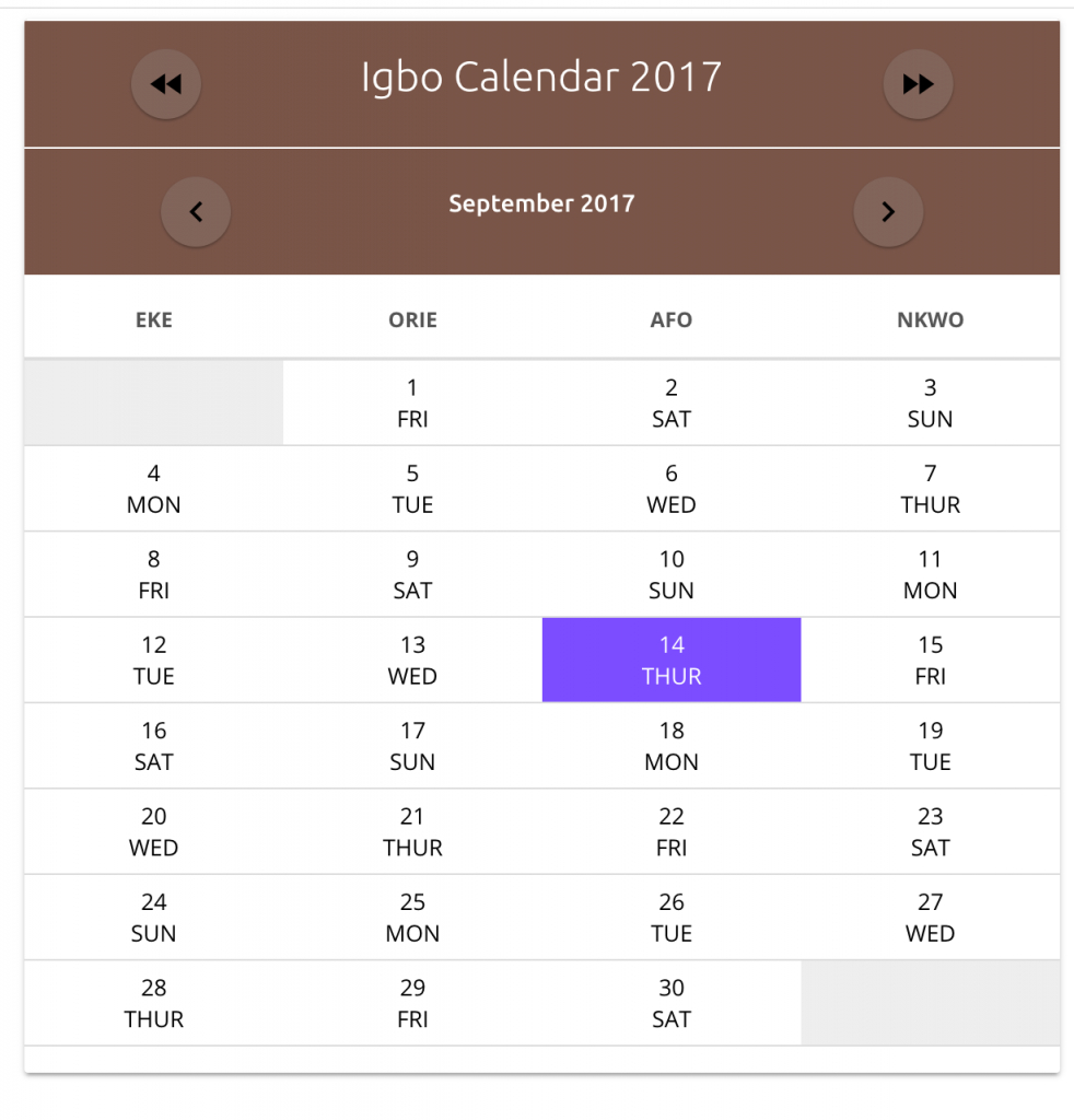 Igbo Market Days Information Calendar Template 2023