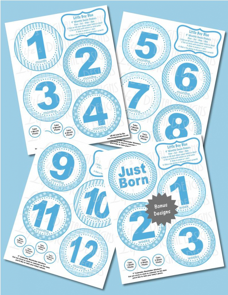 monthly milestone ba stickers little boy blue instant download diy printable bonus just born 1 3 weeks and calendar stickers ldd 041 printable baby first year calendar