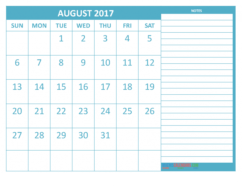 printable new 2017 monthly calendar side notes first row printable calendar with notes on the side