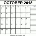 Printable October 2018 Calendar Printable Calendar With Notes On The Side