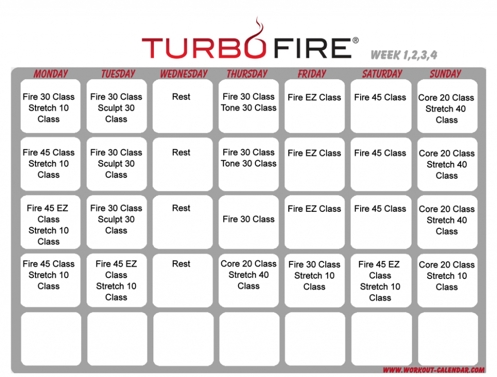 turbo fire schedule weeks 1 4 turbo fire workout turbo turbo fire calendar