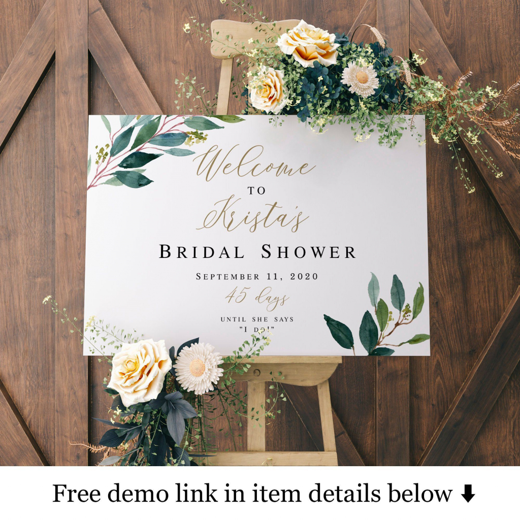 welcome to bridal shower sign template gold foliage brunch printable countdown template wedding