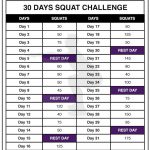 30 Squat Challenge Printable Calendar Chart Legs Workout Squat Challenge Callendar