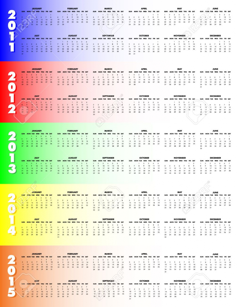 5 year calendar 2011 through 2015 on colorful background sunday start 5 year calendar