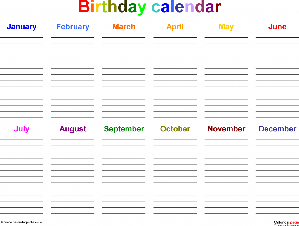 excel template for birthday calendar in color landscape birthday and anniversary tracker template