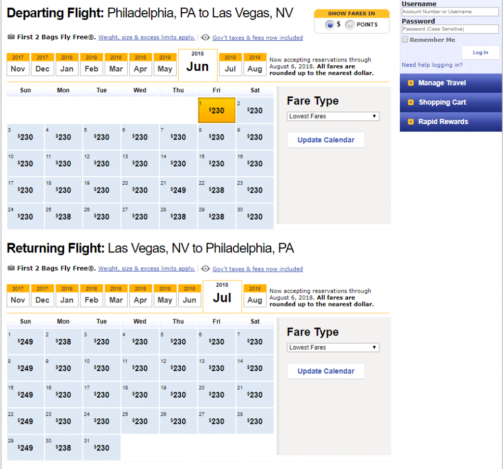finding low fares on southwest airlines travelzork southwest fare calender