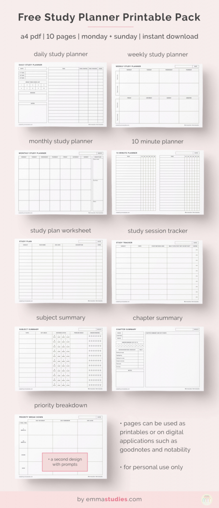 Free Student Printable Planner Pages Study Plan Cheatsheet Printable Planner 10 Years
