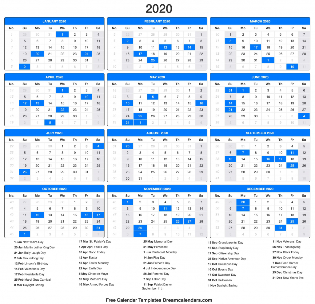Yearly 2020 Calendar Templates Helena Orstem Medium 8 X 11.5 Printable Calendar