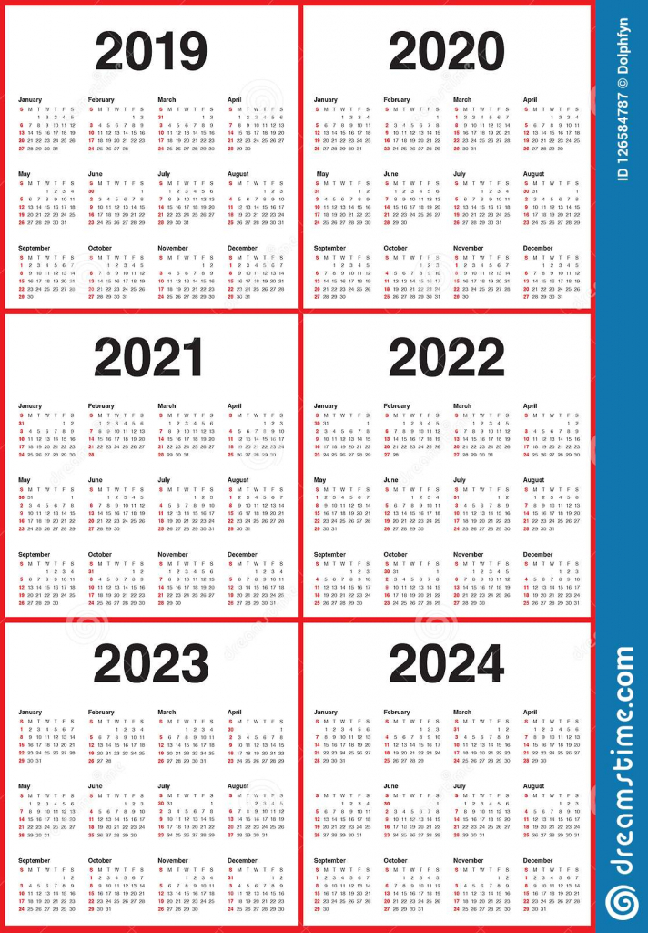 2019 2020 2021 2022 2023 templa 2024 next 5 year calender