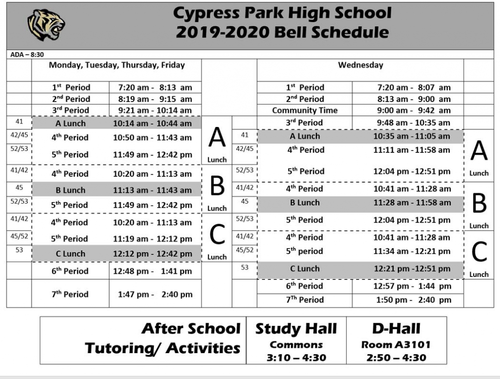 2019 2020 bell schedule cypress park high school cy fair isd spring break 2020
