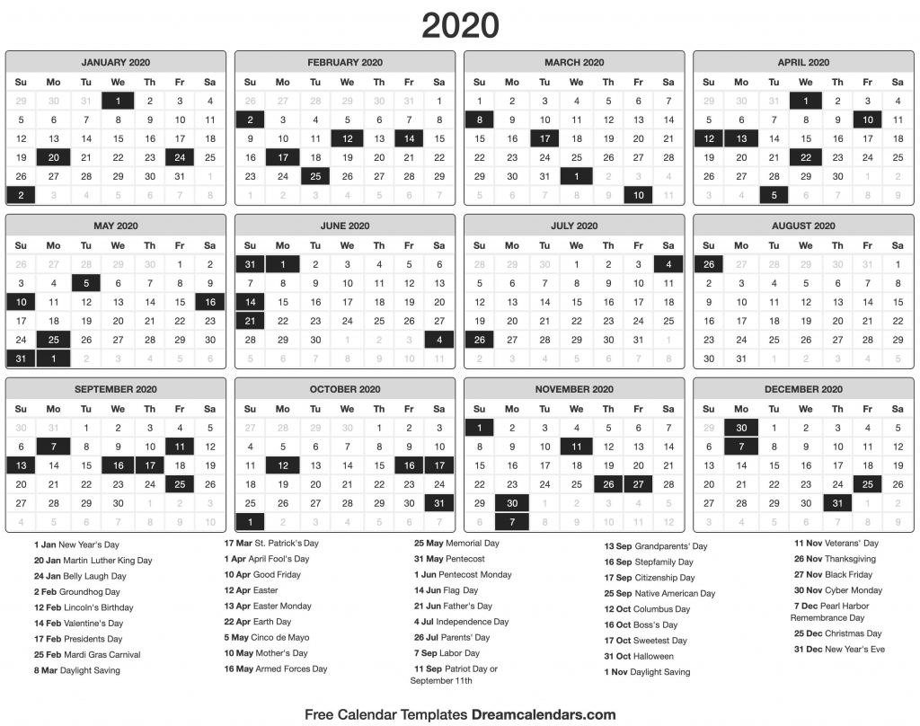 2020 calendar day count kalender 1