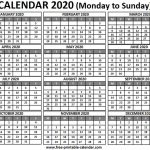 2020 Calendar Free Printable Calendar Printable Calender Starting Friday