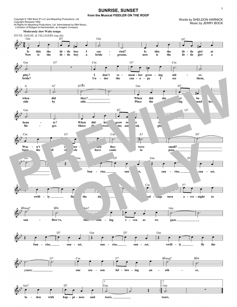 Bock Harnick Sunrise Sunset From Fiddler On The Roof Sheet Music Notes Chords Download Printable Solo Guitar Tab Sku 420378 Find Printable Sunrise Sunset Guide