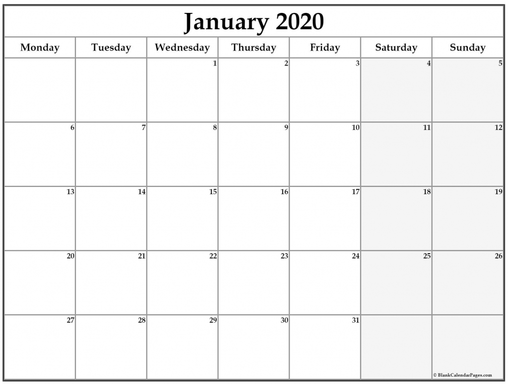 January 2020 Monday Calendar Monday To Sunday Printable Calender Starting Friday