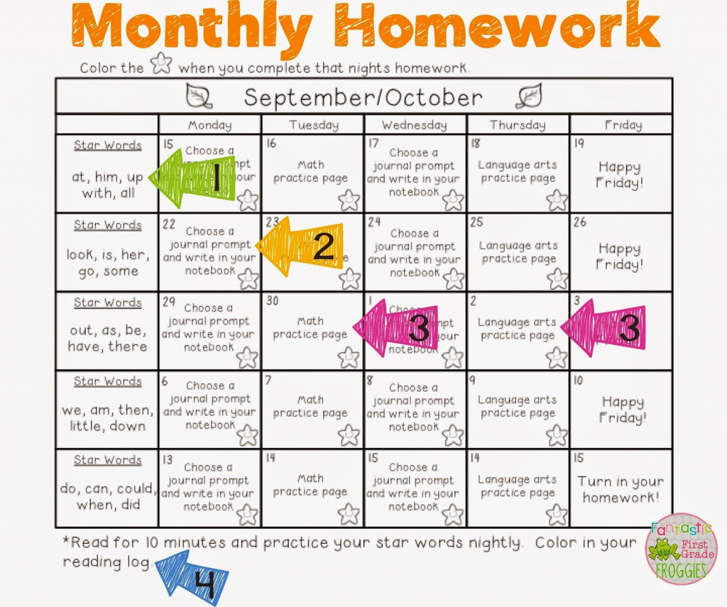 Monthly Hw Sample 16001337 Pixels First Grade Monthly Homework Calendar First Grade