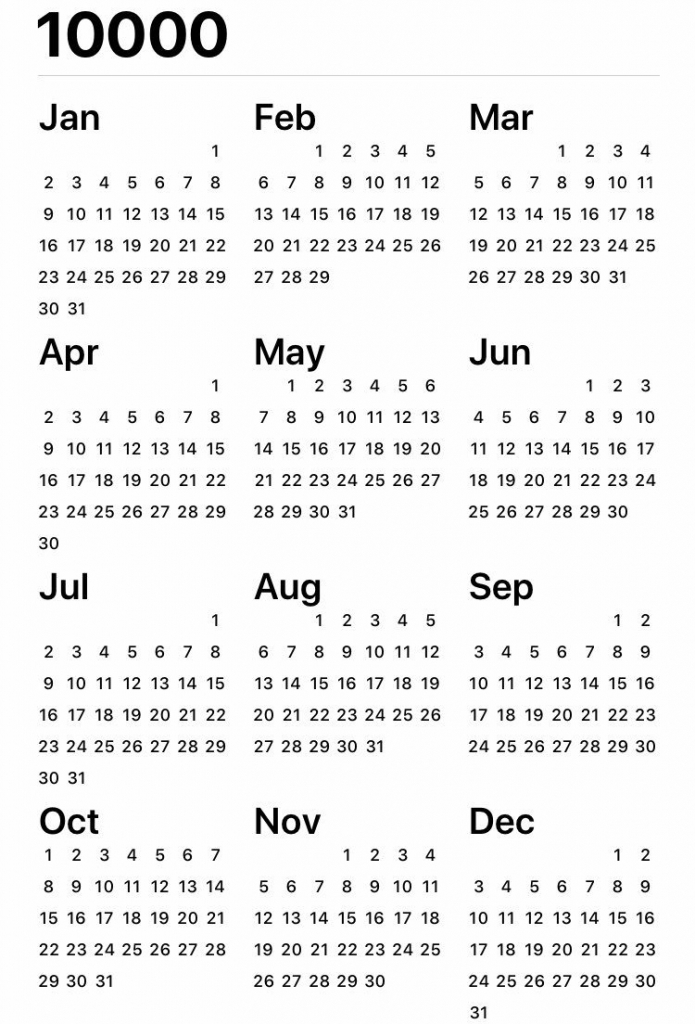 10000 Calendar Calendar Template 2021