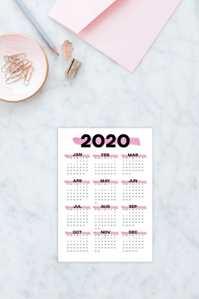 pink printable calendar 2020 wall calendar year at a glance at a glance desk calendar 2020