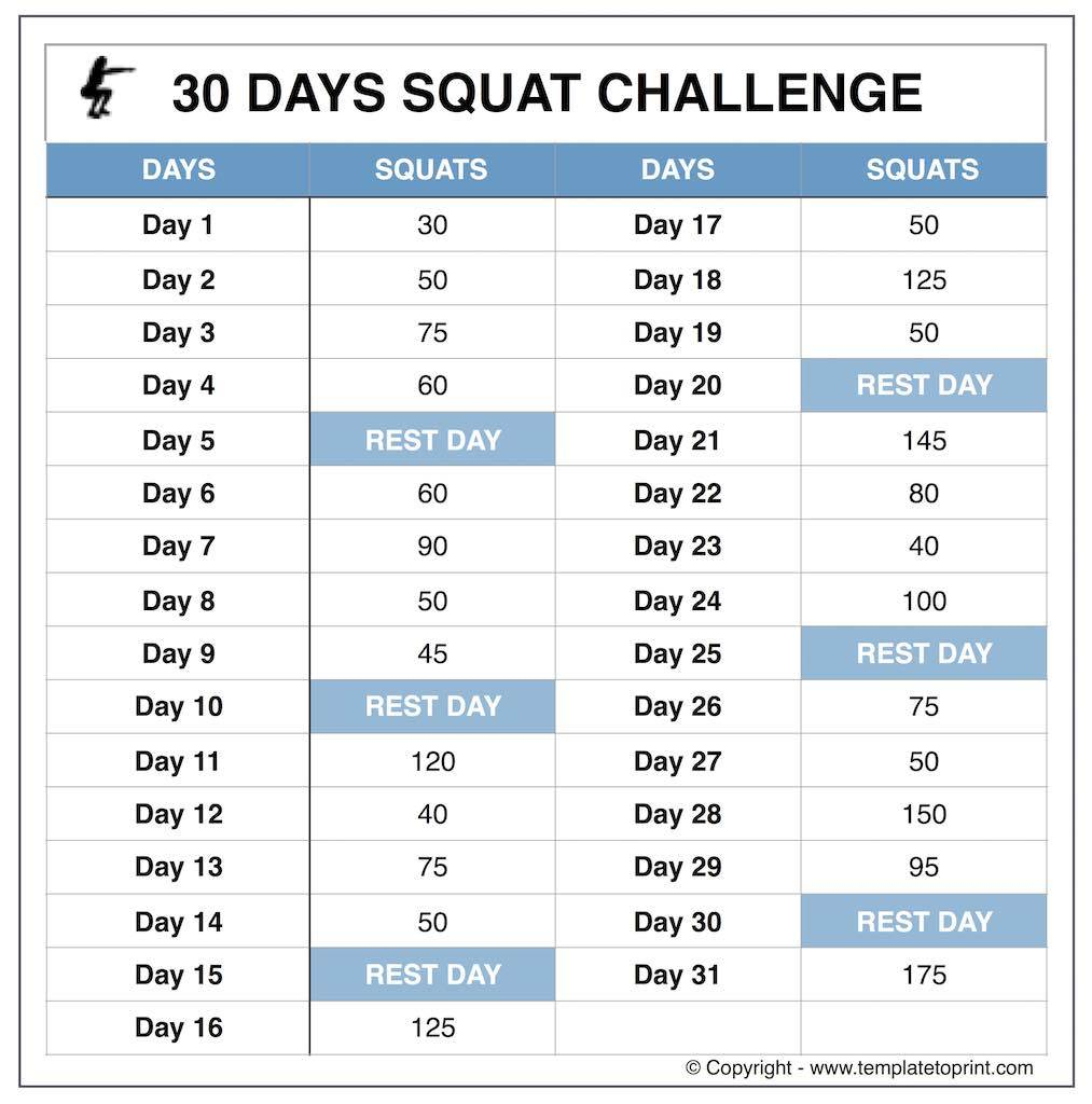 squat challenge chart for beginners printable squat challenge printable