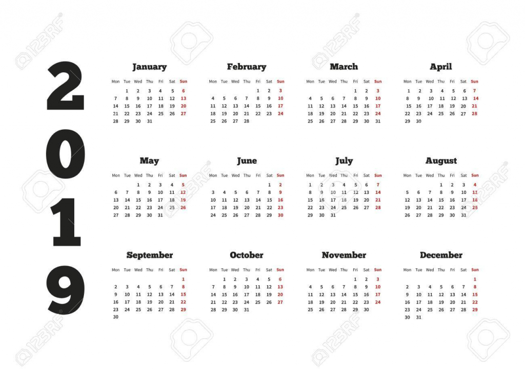 calendar on 2019 year with week starting from monday a4 horizontal calendar starting with monday