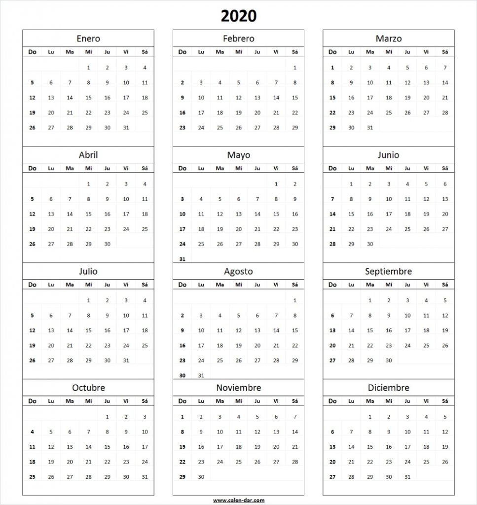 calendario 2020 en blanco para imprimir 2020 imprimir calendar five years out