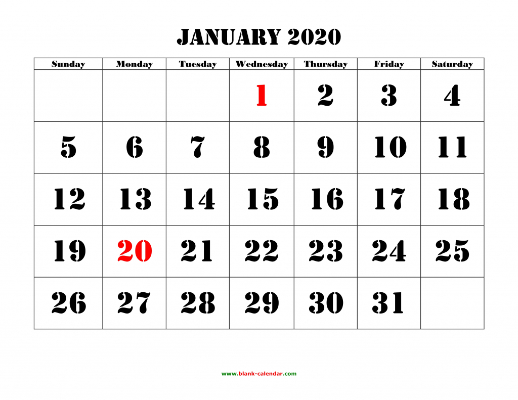 free download printable calendar 2020 large font design large printable 2020 calendar by month