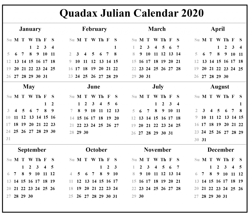 Quadax Julian Calendar 2020 Printable Calendar Diy 2020 Quadax Calendar