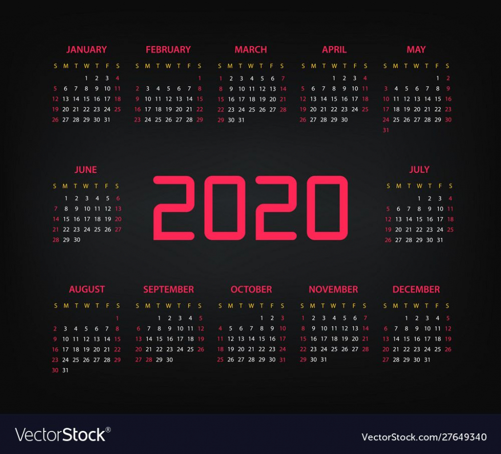 2020 Year Calendar Template Royalty Free Vector Image 10000 Year Calenda