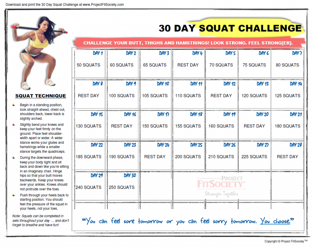 30 Day Squat Challenge Calendar Click Here To Download The Squat Challenge Calendar