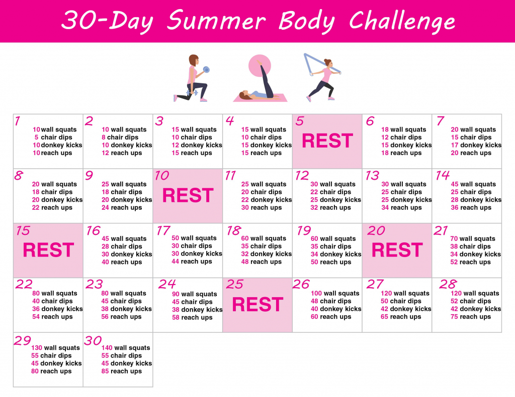 30 day summer body challenge free printable workout 30 day printable schedule
