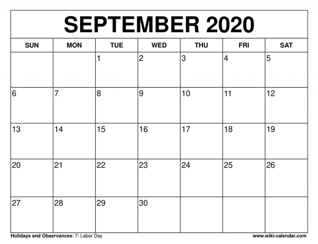 Free Printable September 2020 Calendars Printable 11 X 17 Calendar September 2020
