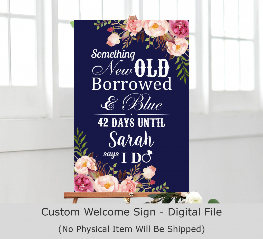 navy blue bridal shower sign days until i do wedding countdown sign something old new borrowed and blue sign custom printable file b54 print countdown to wedding day office notic3e