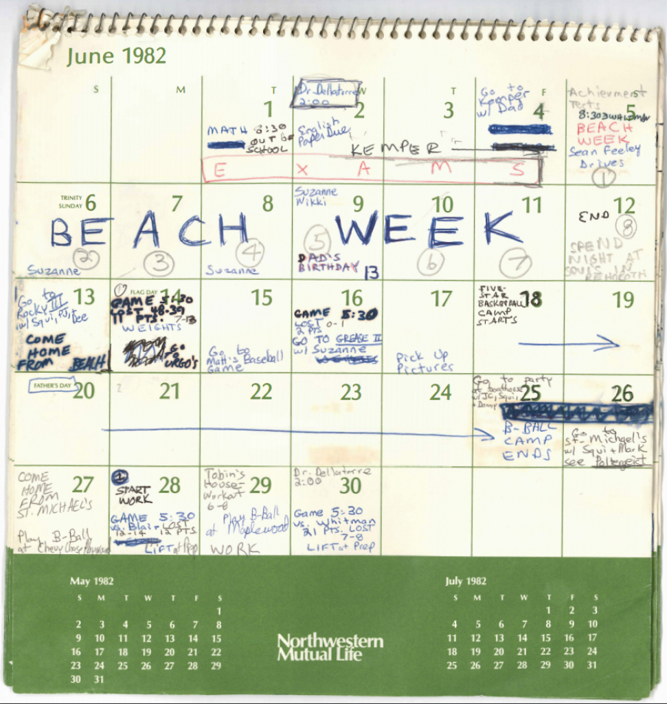 see 4 months of brett kavanaughs calendar from 1982 pbs 10000calender com