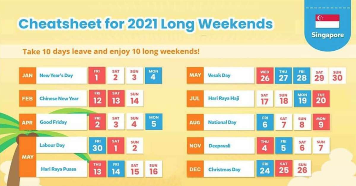 10 Long Weekends In Singapore In 2021 Bonus Calendar
