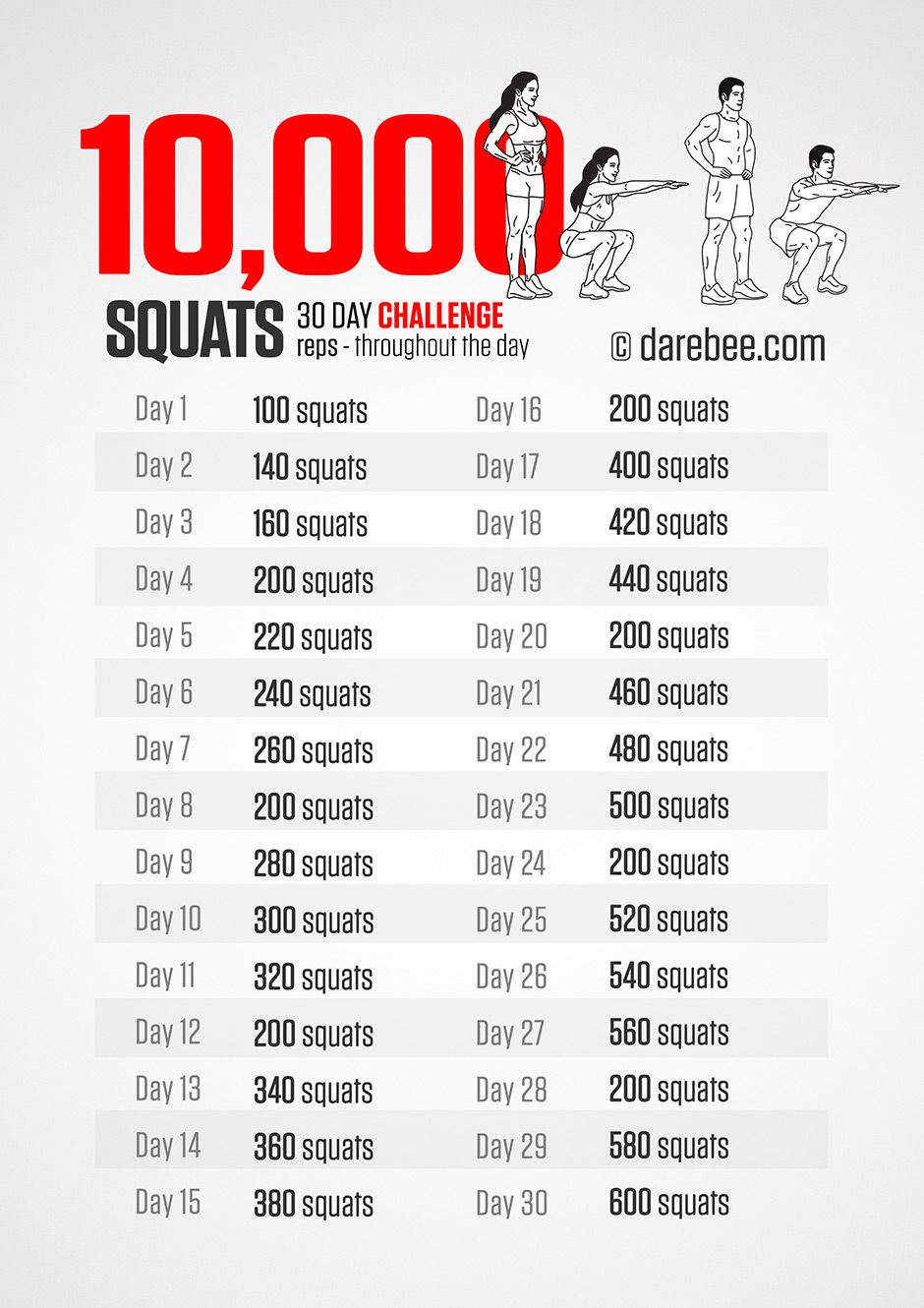 Pdf 30 Day 250 Squat Challenge Calendar Template 2022