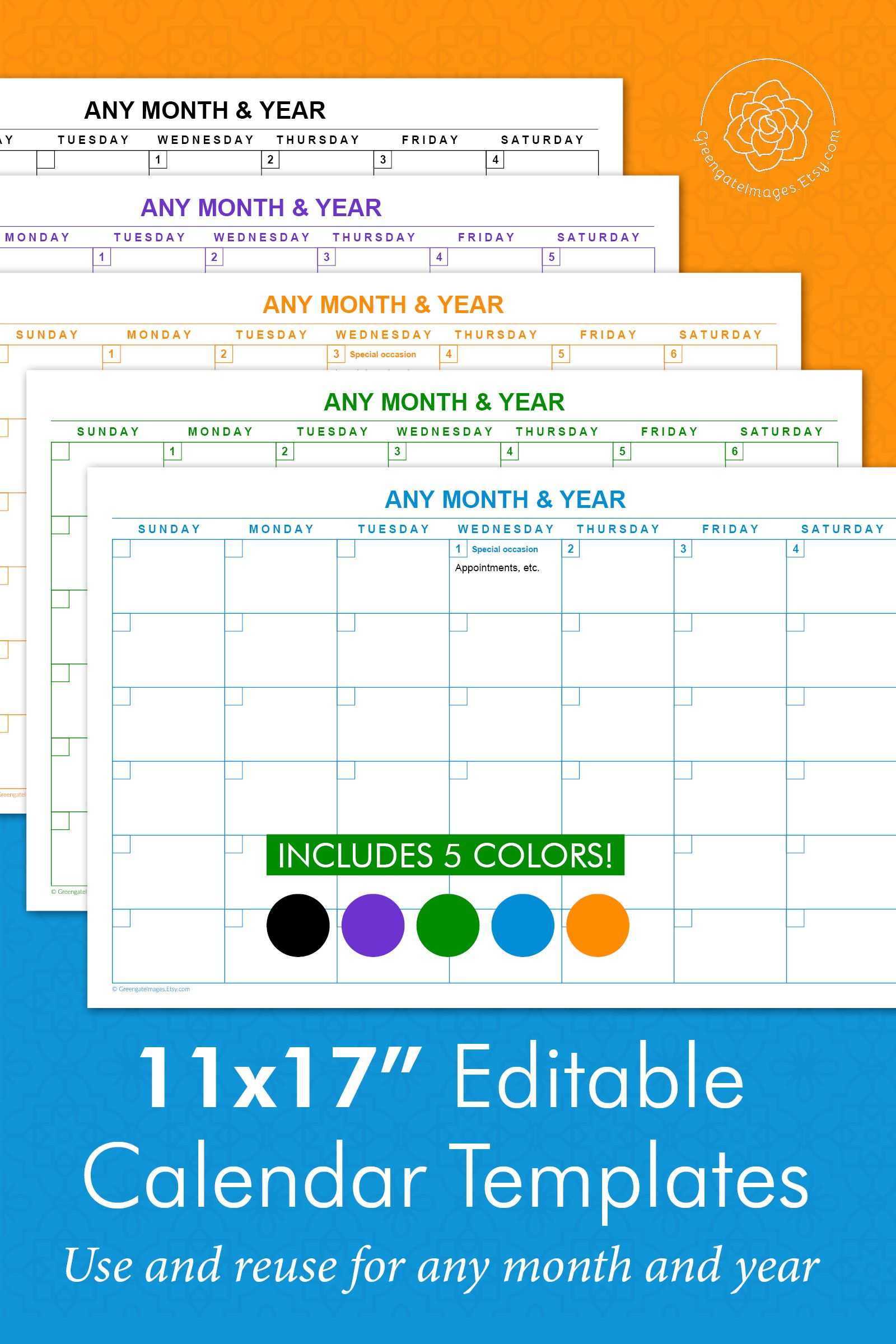 11×17 Editable Calendar Templates Landscape Calendars
