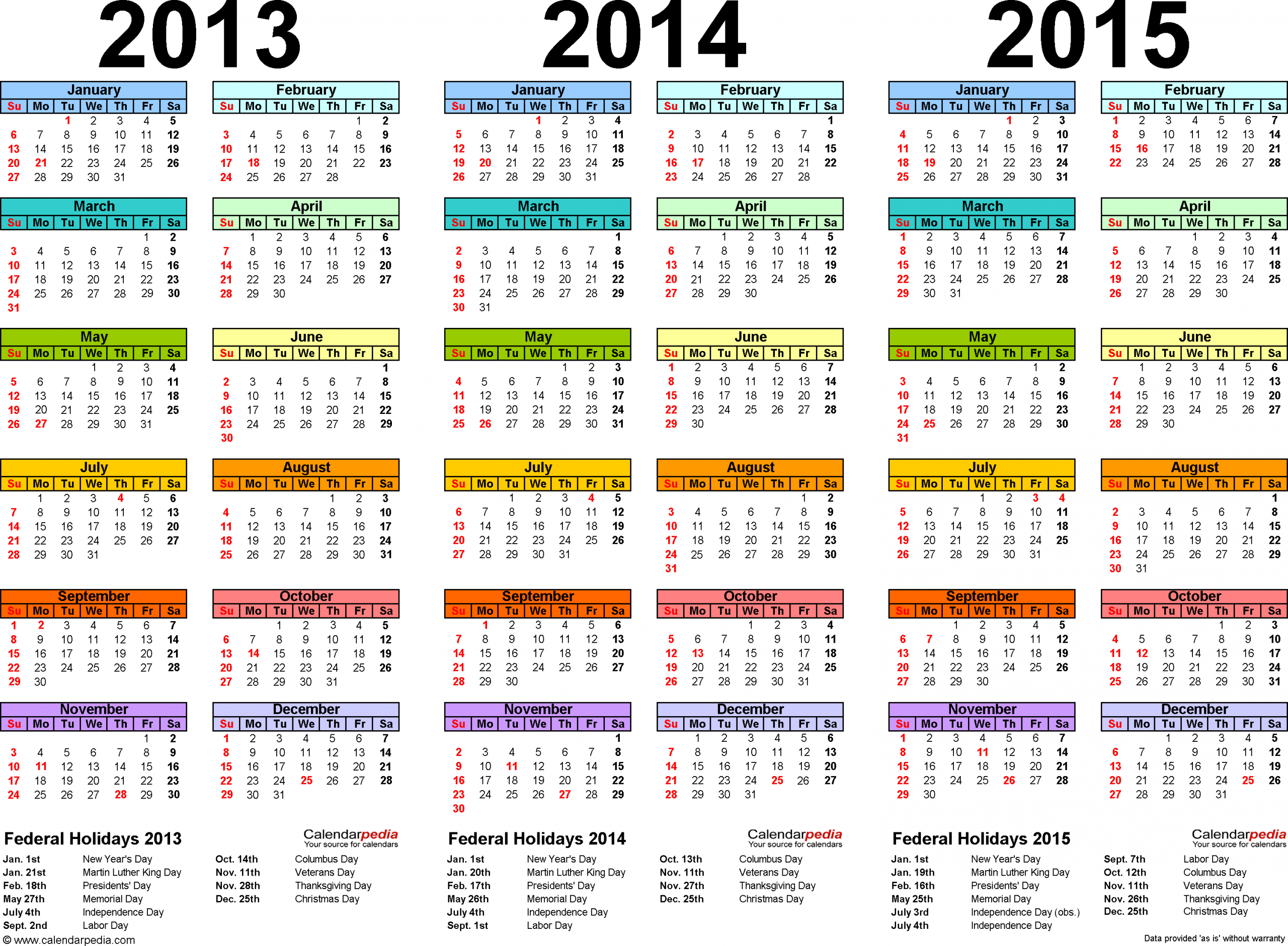 2013 2015 three year calendar free printable word templates