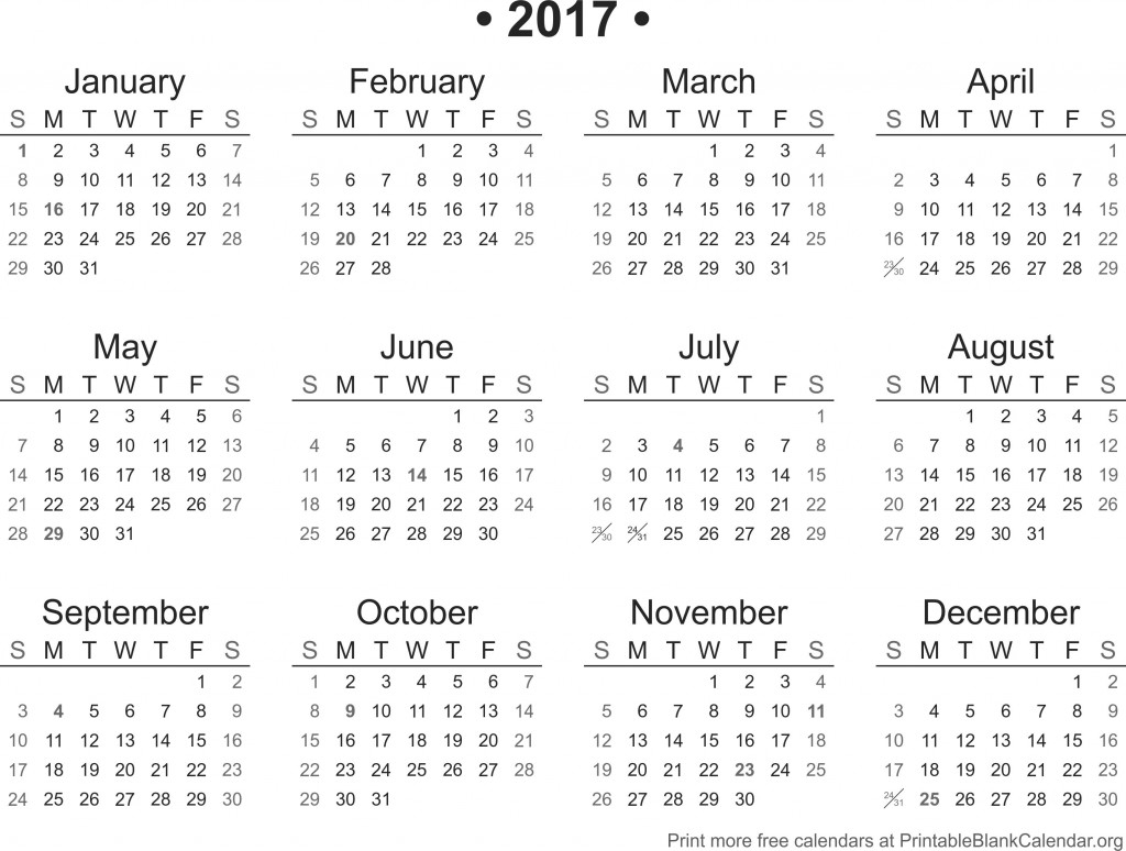 2017 Printable Calendar Printable Blank Calendar