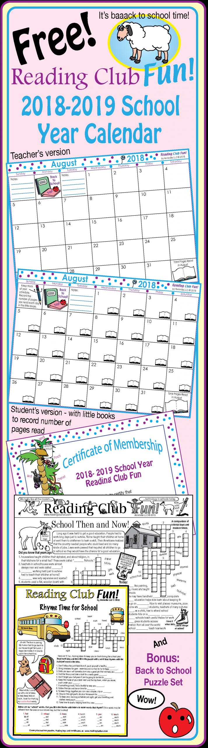 2019 2020 School Year Calendar Editable Free Back To